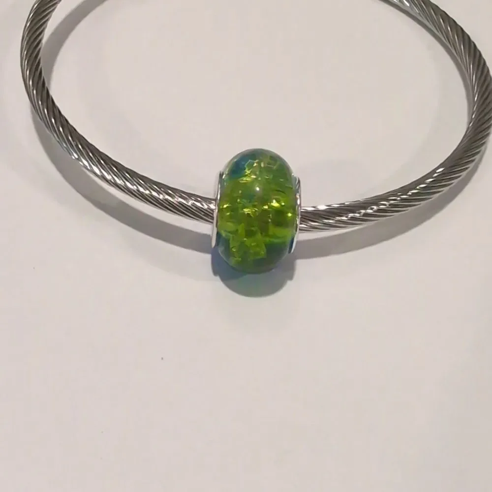 Silver Two Tone Green and Blue Charm for Pandora‎ Style Bracelet
